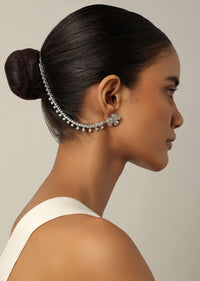 Silver Finish Ear Chain With White Zirconia
