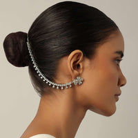 Silver Finish Ear Chain With White Zirconia