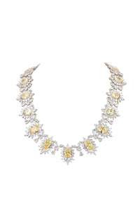 Silver Finish Elizabethian Necklace Set with Champagne Oval Stone and Faux diamonds