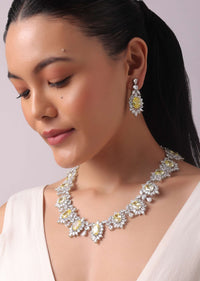 Silver Finish Elizabethian Necklace Set with Champagne Oval Stone and Faux diamonds