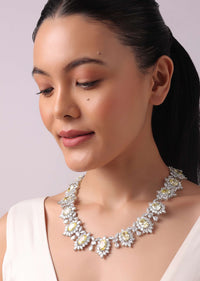 Silver Finish Elizabethian Necklace Set with Champagne Oval Stone and Faux diamonds