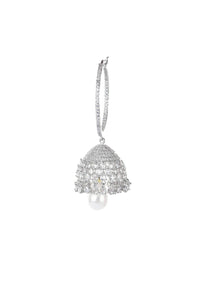 Silver Finish Jumkas In Mix Metal With Uncut Diamonds