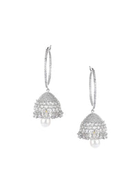 Silver Finish Jumkas In Mix Metal With Uncut Diamonds