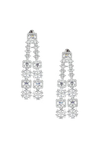 Silver Finish Long Necklace Set Studded With Faux Diamonds