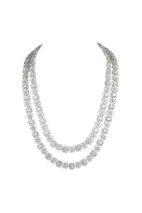 Silver Finish Long Necklace Set Studded With Faux Diamonds