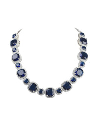 Silver Finish Saphhire Necklace And Earring Set In Mix Metal