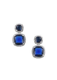 Silver Finish Saphhire Necklace And Earring Set In Mix Metal