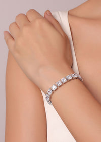 Silver Finish Statement Bracelet With Zirconia