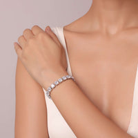 Silver Finish Statement Bracelet With Zirconia