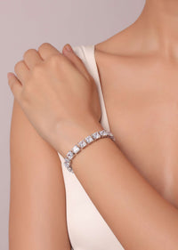 Silver Finish Statement Bracelet With Zirconia