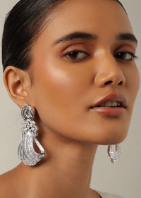 Silver Finish Statement Cocktail Earrings With Zirconia Stones