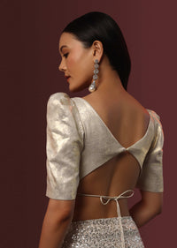 Silver Gold Blouse With Deep V Neckline