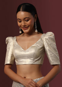 Silver Gold Blouse With Deep V Neckline