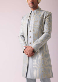 Silver Grey Embroidered Indowestern In Dupion Silk