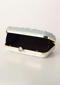 Silver Grey Festive Embroidered Clutch In Raw Silk