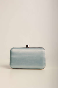 Silver Grey Festive Embroidered Clutch In Raw Silk