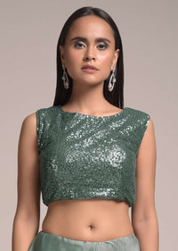 Silver Grey Half And Half Saree In Satin Silk With Sequins Border And Crushed Pallu Online - Kalki Fashion