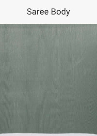 Silver Grey Half And Half Saree In Satin Silk With Sequins Border And Crushed Pallu Online - Kalki Fashion