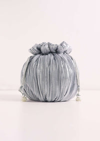 Silver Grey Sequins Potli Bag With Pearl Handle