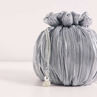 Silver Grey Sequins Potli Bag With Pearl Handle