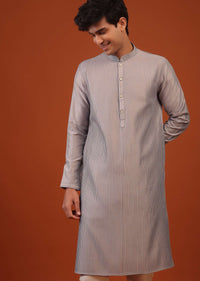 Silver Grey Striped Zari Woven Silk Kurta Set