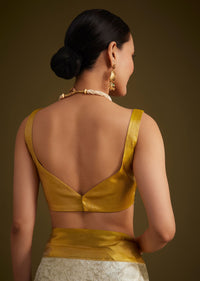 Silver Kanjivaram Silk Saree With Gold Contrast Border