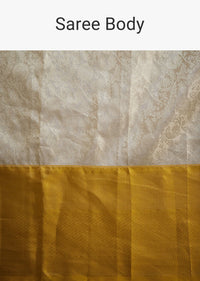 Silver Kanjivaram Silk Saree With Gold Contrast Border