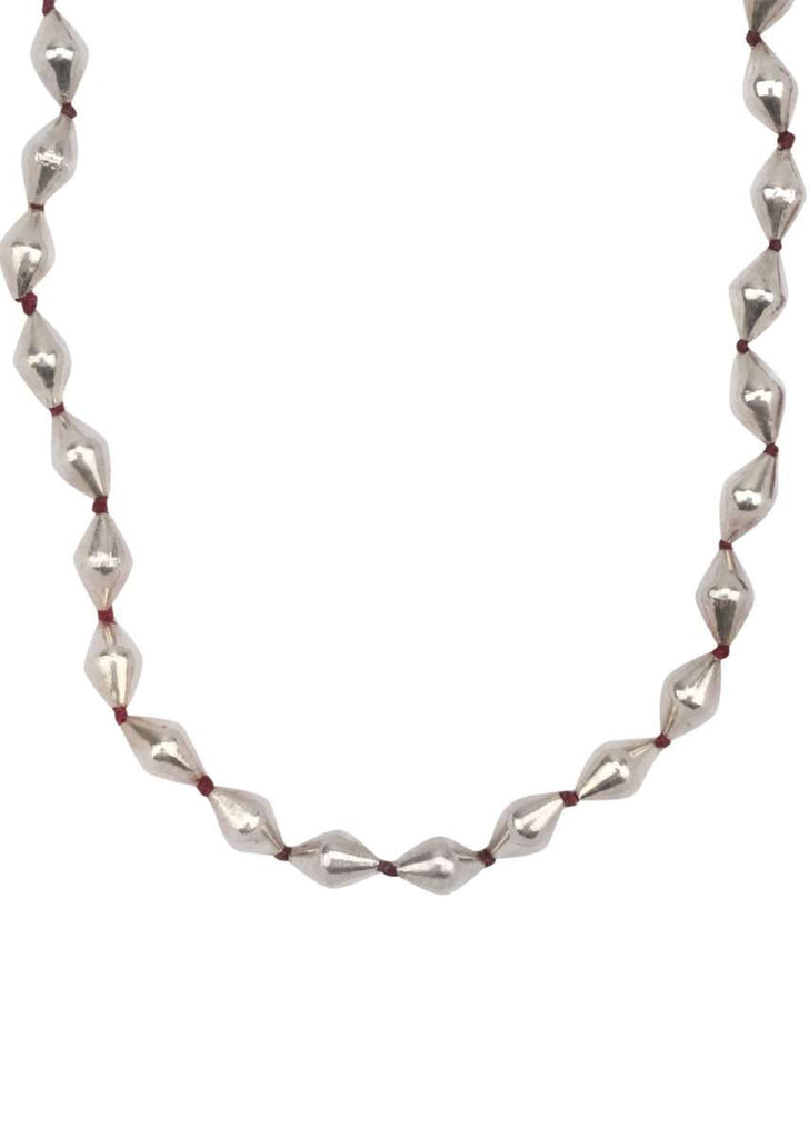 Silver Long Necklace Adorned With Beads And Maroon Thread Made In Sterling Silver By Sangeeta Boochra