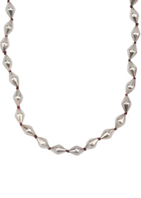 Silver Long Necklace Adorned With Beads And Maroon Thread Made In Sterling Silver By Sangeeta Boochra