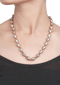Silver Long Necklace Adorned With Beads And Maroon Thread Made In Sterling Silver By Sangeeta Boochra