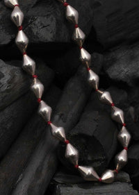 Silver Long Necklace Adorned With Beads And Maroon Thread Made In Sterling Silver By Sangeeta Boochra