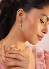 Silver Necklace & Earrings Set With Pink & White Diamonds