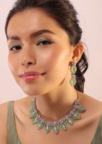 Silver Necklace & Earrings Set With Zirconia Diamonds In Swarovski Finish