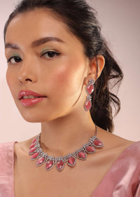 Silver Necklace & Earrings Set With Zirconia Diamonds In Swarovski Finish