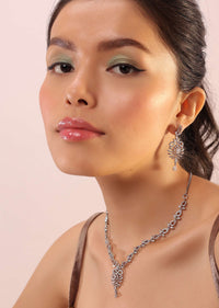 Silver Necklace With Earrings Infused With White Stone In A Sea-life Inspired Design