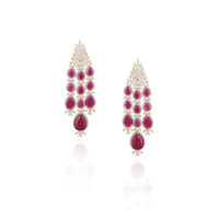 Silver Plated Earrings With Faux Diamonds And Ruby Stones In Modern Design By Aster