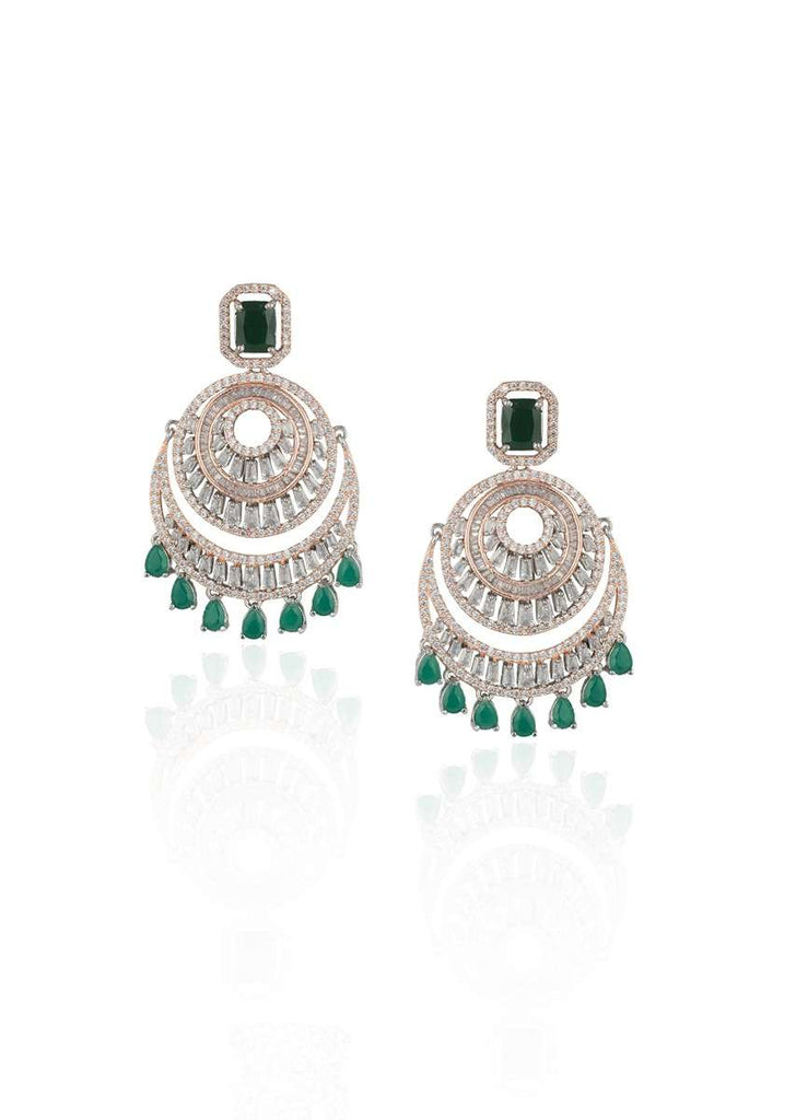 Silver Plated Earrings With Faux Emeralds And Diamonds In Circular Design By Aster