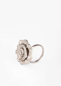 Silver Plated Ring With Swarovski Work In Rose Motif