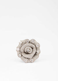 Silver Plated Ring With Swarovski Work In Rose Motif