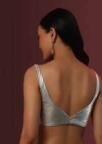 Silver Pleated Blouse With Sweetheart Neckline