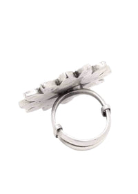 Silver Ring With Blue Gemstones And White Beads In Floral Pattern Made In Sterling Silver By Sangeeta Boochra