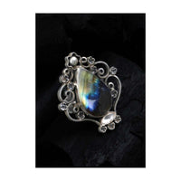 Silver Ring With Labradorite Gemstone In Vintage Pattern Made In Sterling Silver By Sangeeta Boochra
