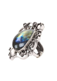 Silver Ring With Labradorite Gemstone In Vintage Pattern Made In Sterling Silver By Sangeeta Boochra