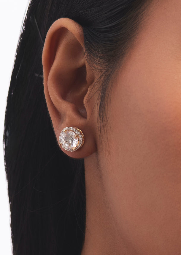 Silver Round Zircon Stud Earrings