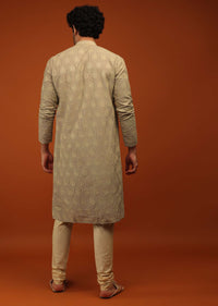 Beige Kurta Set In Lucknowi Embroidery