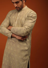 Beige Kurta Set In Lucknowi Embroidery