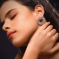 Silver Stud Earrings With Swarovski Stone Studded Modern Design