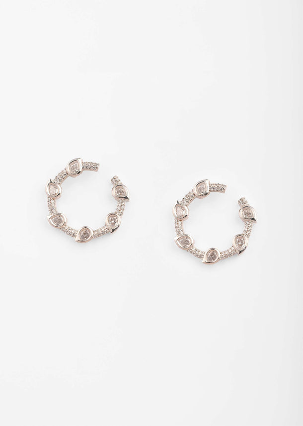 Silver Stud Earrings In Open Circle Design With Stone Work