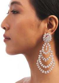 Silver Studded Chandelier Earrings