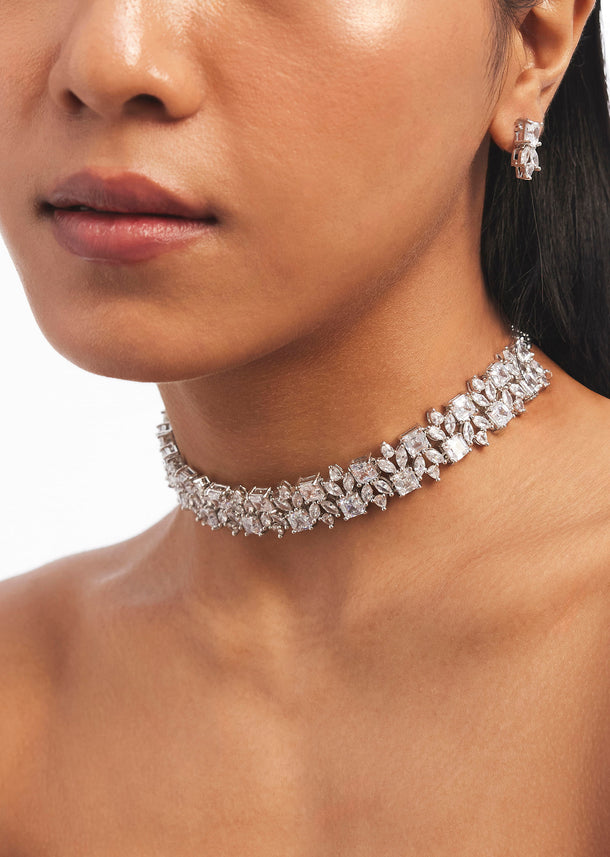 Silver Studded Choker Set